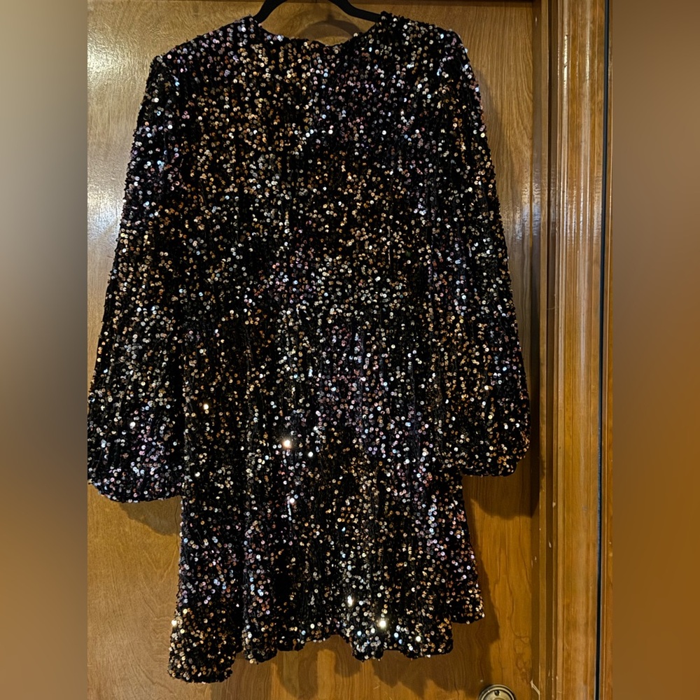 Boohoo rainbow sequin Blouson skater dress NWT size 14 - Picture 9 of 11
